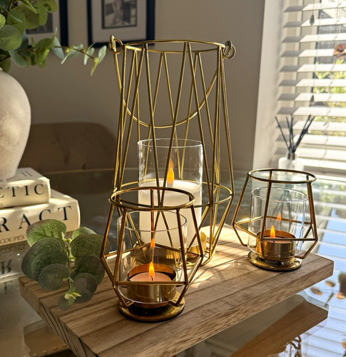 Set gold geometric candle - of, 3