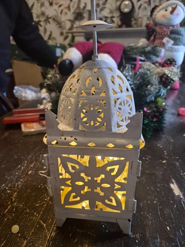 White metal lantern warm - metal,